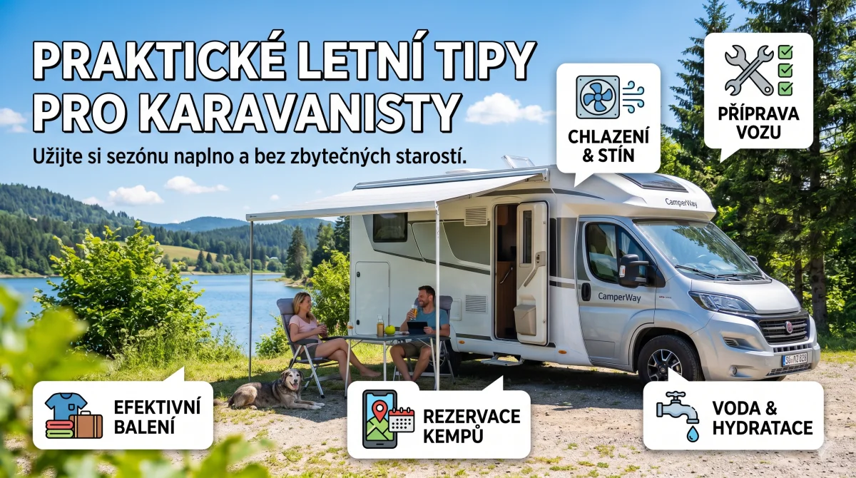 Praktické letní tipy pro karavanisty: příprava vozu, chlazení, voda, rezervace kempů i balení. Užijte si sezónu naplno a bez zbytečných starostí.