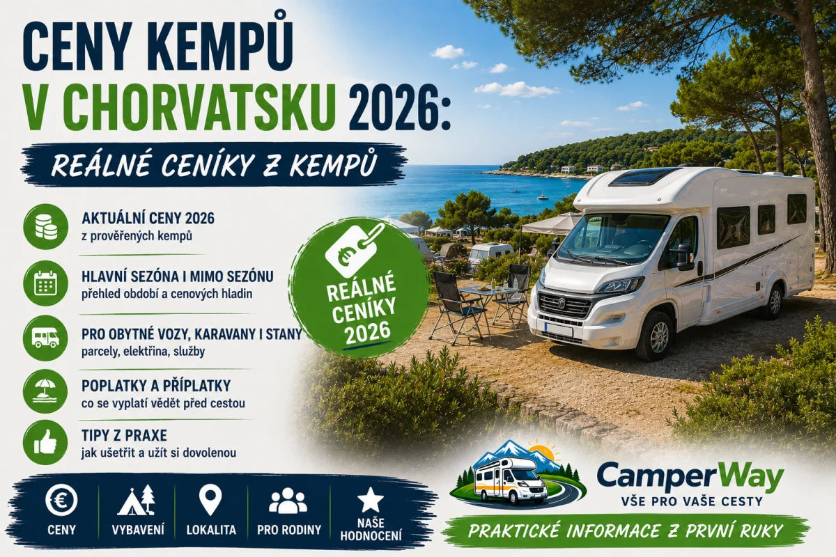 Ceny kempů v Chorvatsku 2026: reálné ceníky obytným vozem